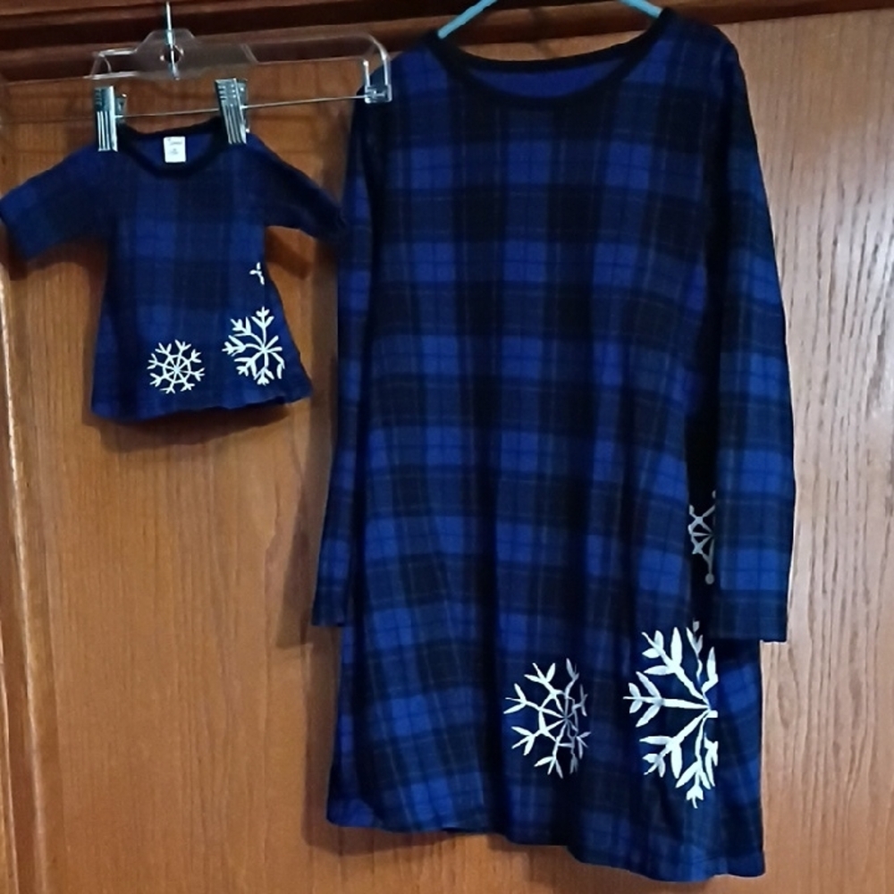 ❄️ Snowflake Dress Size 5/6 & Matching Doll Dress In Blue Plaid